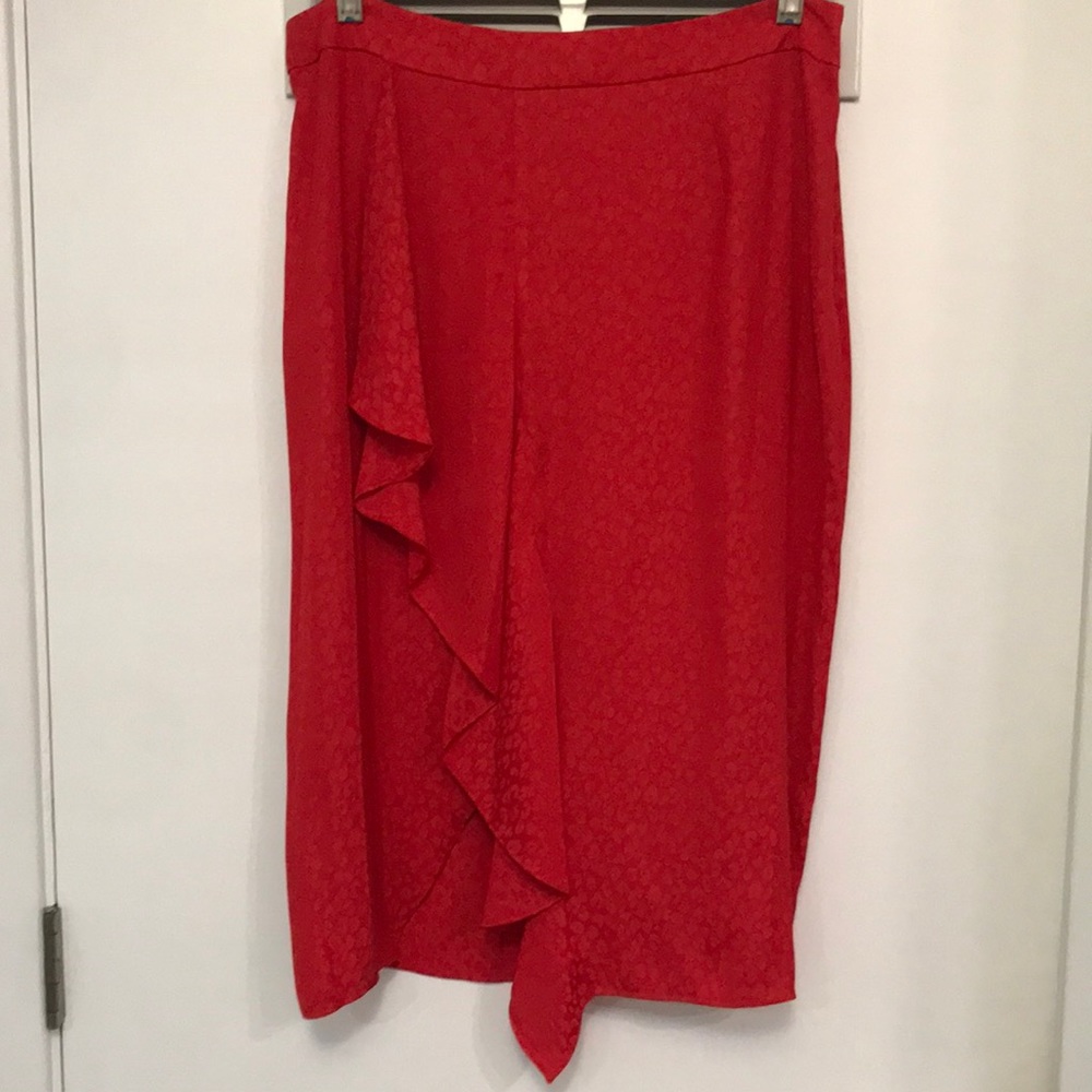 Red Patterned Skirt Front Ruffle Size 12
